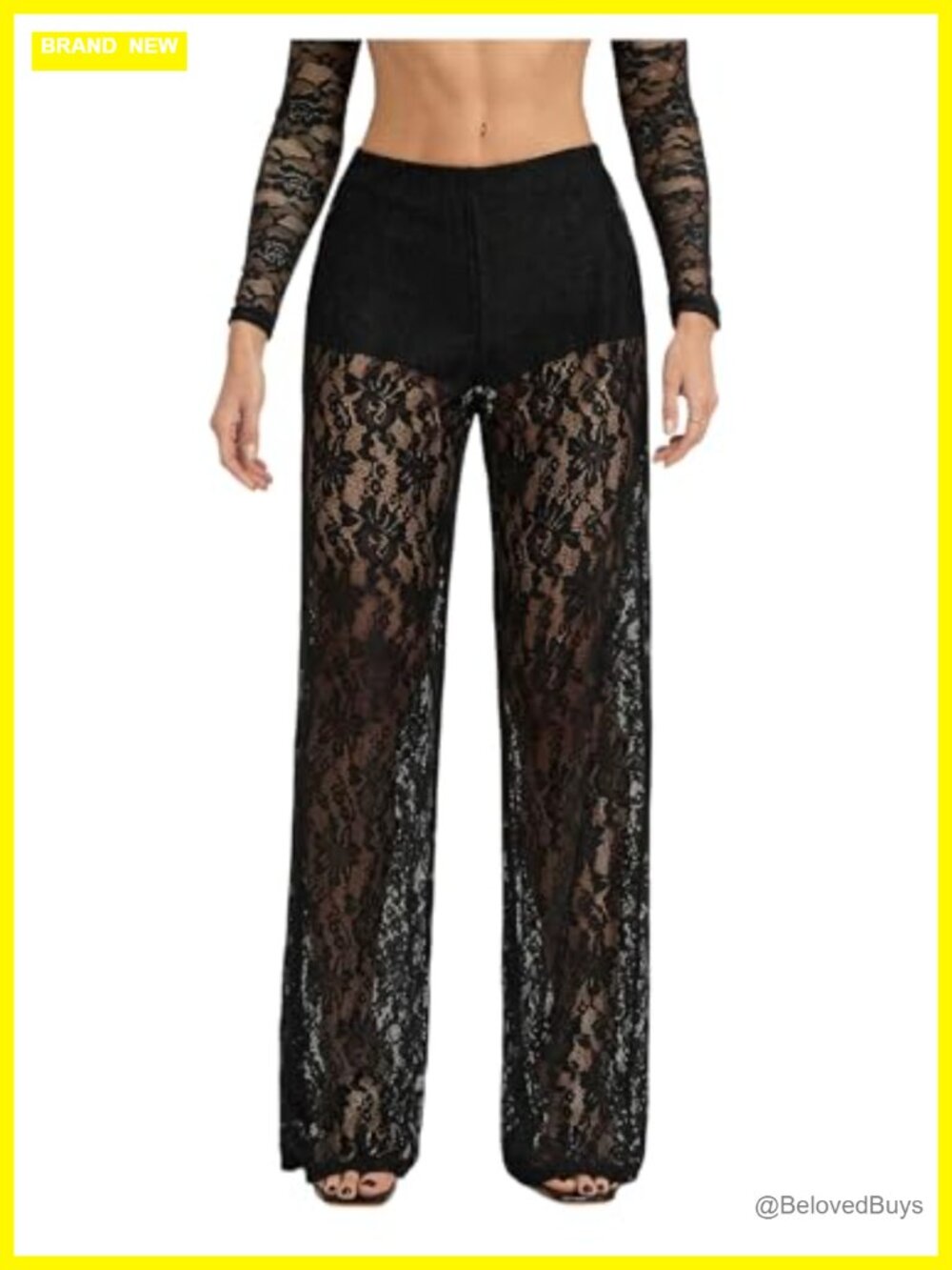 Lace Sheer Mesh Wide Leg High Waist Pants